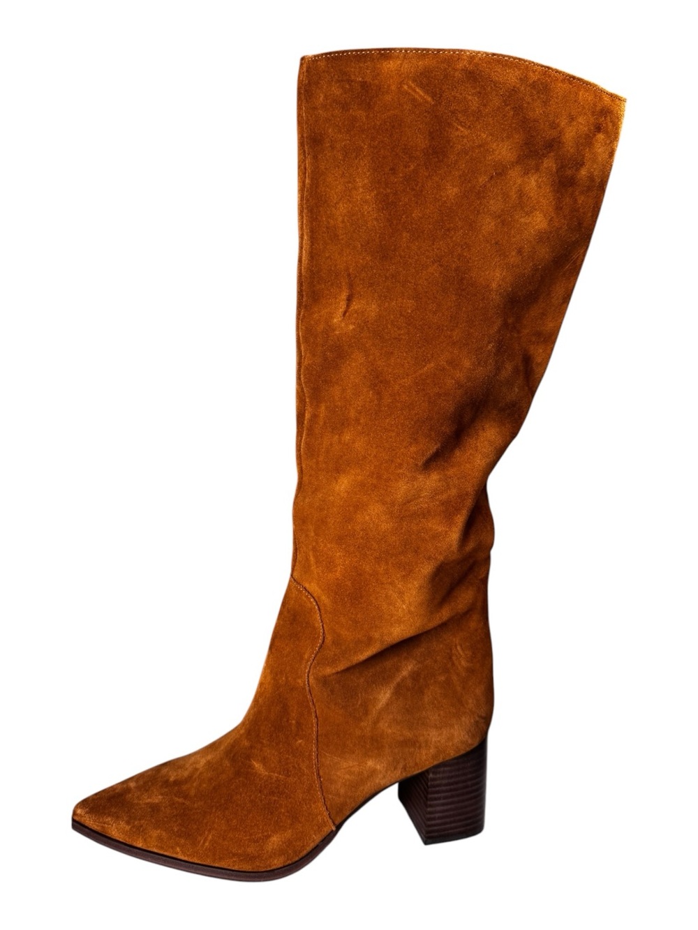 NWT Vince Camuto Cognac Brown Suede Pointed Toe Knee High Boots 8.5 M